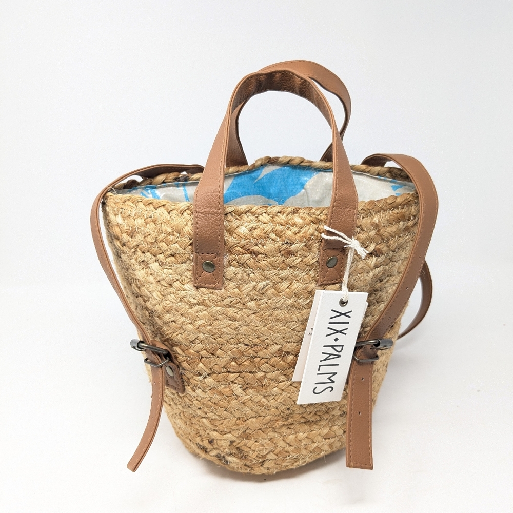 XIX Palms Beach Vacation SHORE BREAK Lined Insulated Raffia Cooler Bag NWT